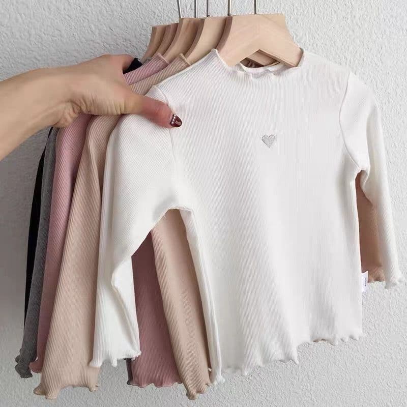 Baby Girl White Cotton Long Sleeve T-Shirt, Round Neck, Autumn Basic Top