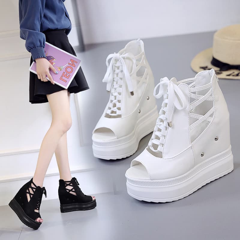 Fashionable Thick Heel Roman Style Women's Sandals 2022 New Arrival Inner Heightening Slip-On Shoes Synthetic Leather Rubber
