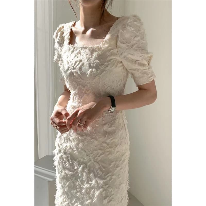 Korean Chic Retro Fringe Bodycon Dress, Light Mature Style Spring/Summer Elegant Backless Slimming Waist-cinching Dress.