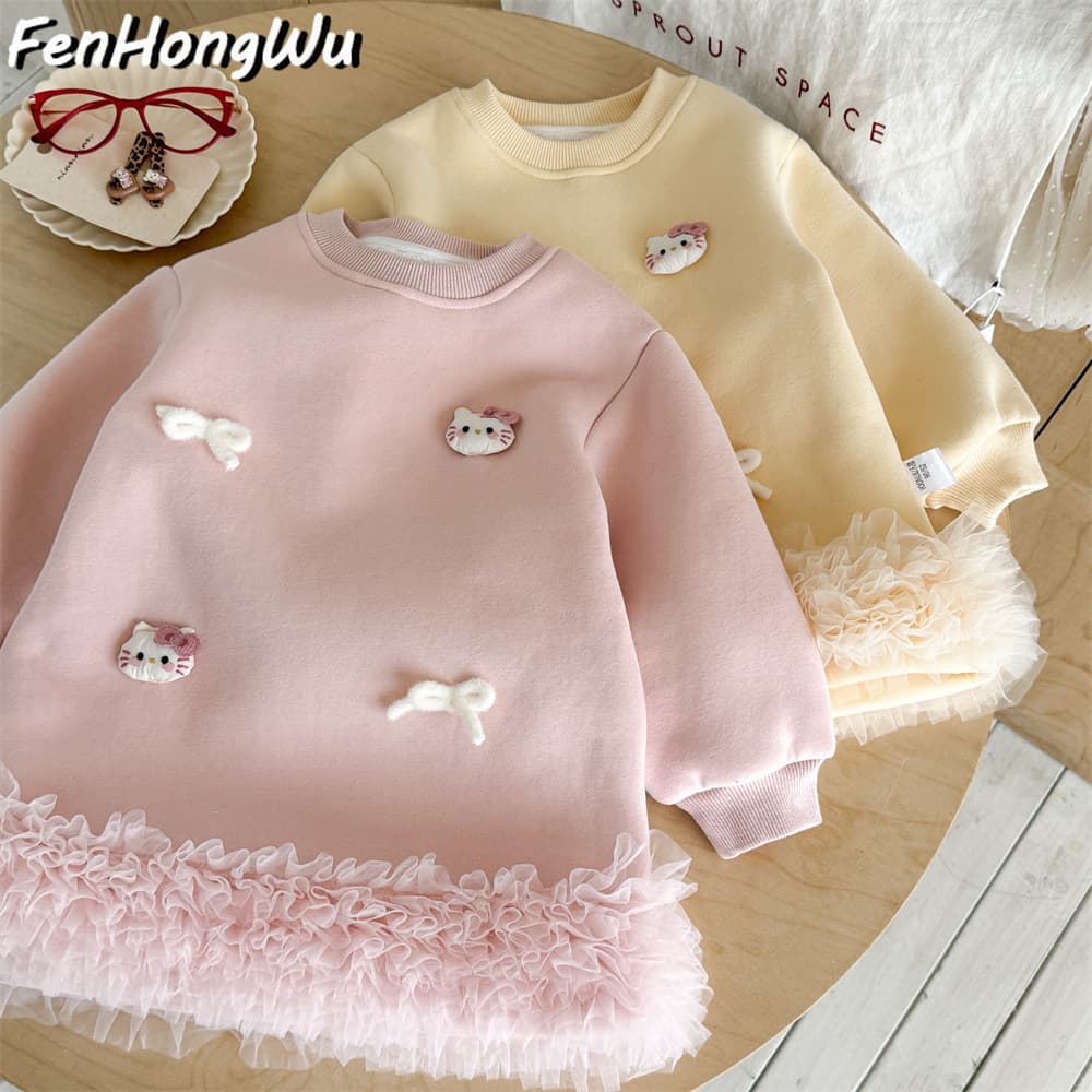 【Pink House】Princess Style Dress, 1-Year-Old Birthday Dress, Winter Fleece Sweatshirt Dress, Cross-Border