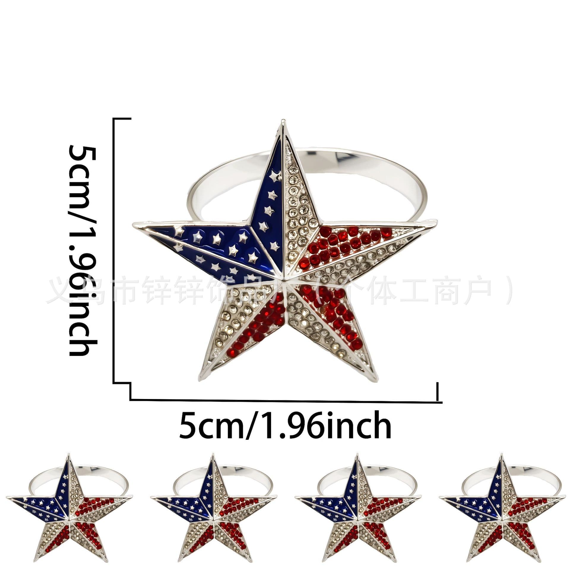Cross-border new American napkin ring, dining table ring, metal dot diamond, Western restaurant napkin ring, five-pointed star restaurant buckle