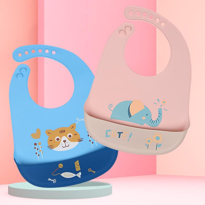 Baby Silicone Bib Waterproof Drool Bib Ultra-Soft Feeding Bib Large Size Kids Toddler No-Wash