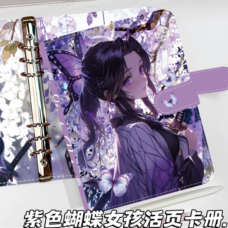 Purple butterfly girl a5 loose-leaf card book high-value magnetic buckle storage book cartoon animation leather loose-leaf book