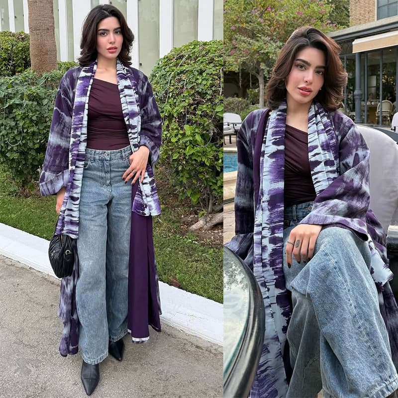 LN269 New purple and white tie-dye striped double-layer splicing cardigan fashionable casual commuter cardigan jacket two-piece set