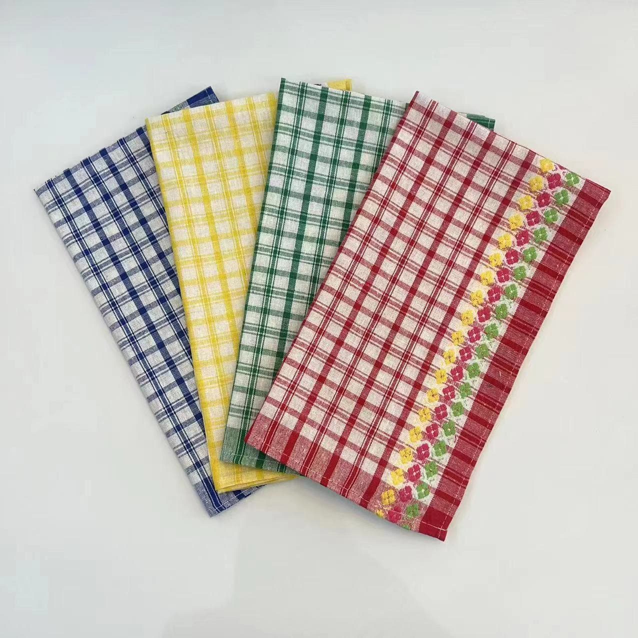 Manufacturer Wholesale Jacquard Tea Towel, Plum Blossom Check Border Cotton Fabric, Wrinkle and Wear-Resistant Tea Towel, Stock Kitchen Towel