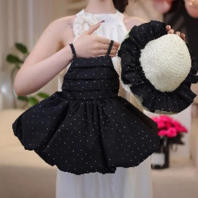 Girls summer fashion princess polka dot suspender dress baby girl black princess style polka dot bud skirt
