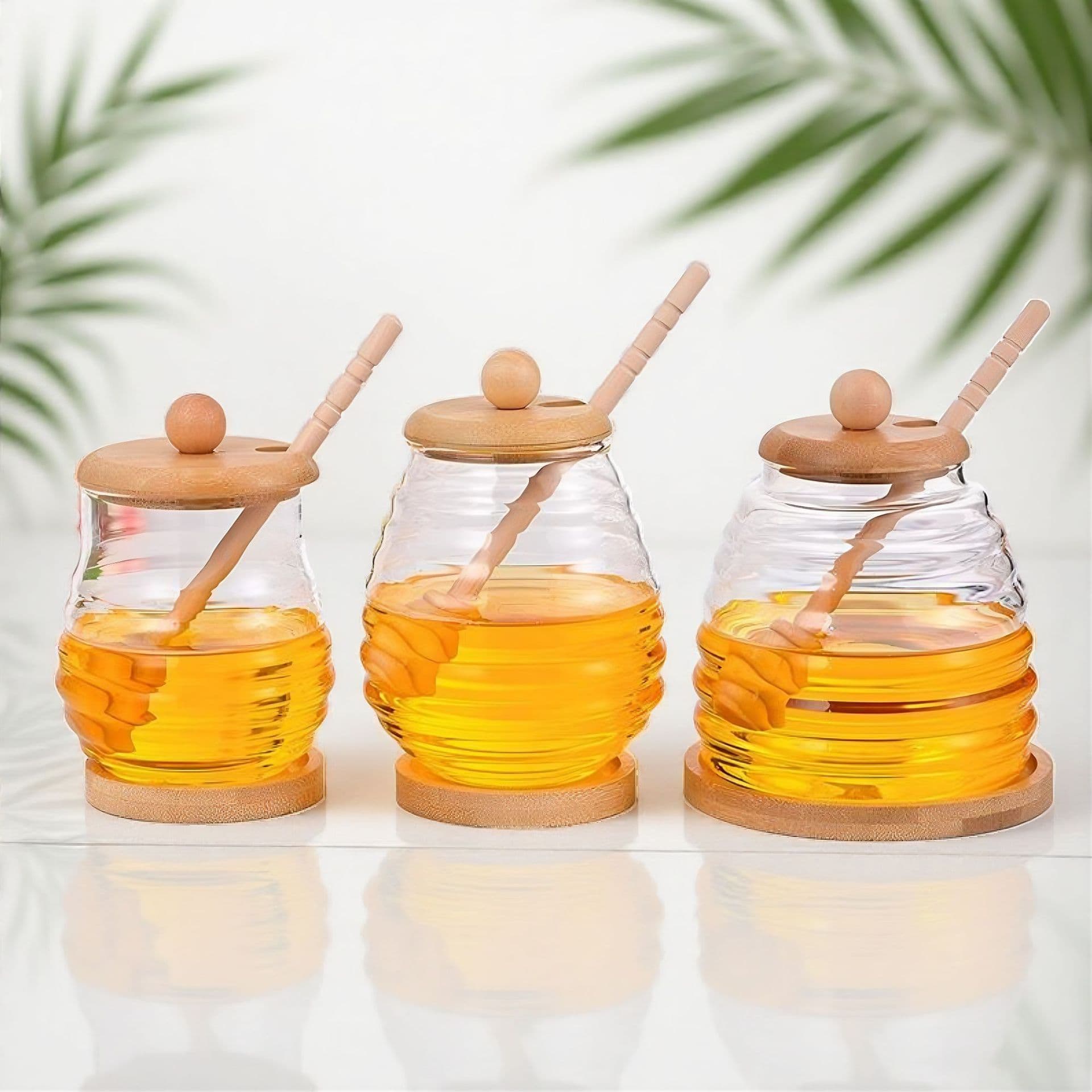 Cross-border Glass Honey Jar with Stirring Rod, Storage Jar with Lid, High Borosilicate Jam Jar, Kitchen Seasoning Bottle
