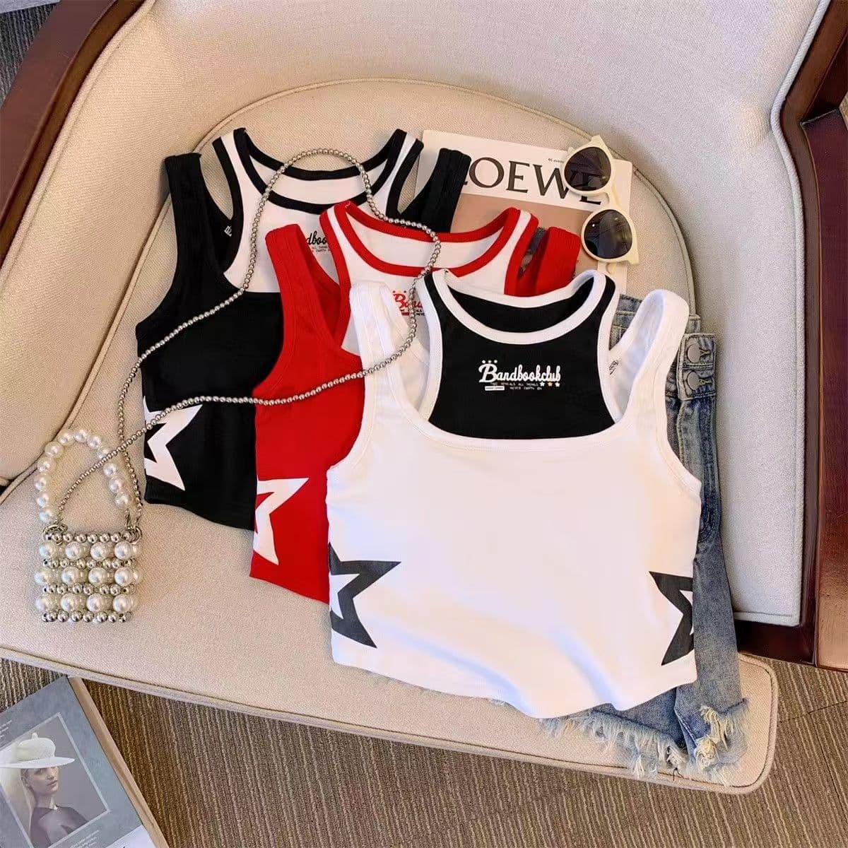 Girls' Vest 2026 Summer Crop Top Camisole Children's Jazz Dance Top Fake Layered T-Shirt Trendy