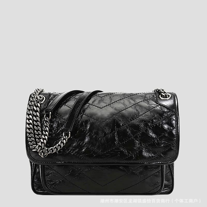 Original Leather YSL Niki Mail Bag Waxed Calfskin Crossbody Chain Bag Wrinkled Calfskin Single Shoulder Crossbody Bag