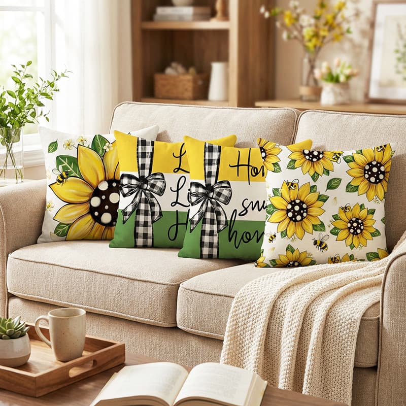 2026 Spring/Summer Cross-Border Sunflower Pillow Cover Cushion Cover Plant Floral Print Holiday Decorative Sofa Pillow Cover