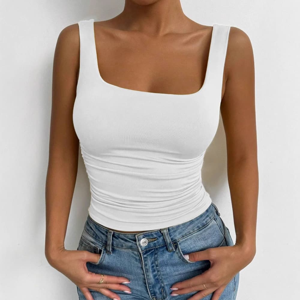 European and American Style Street Fashion Slim Women's Sleeveless Camisole Square Neck Casual Short Sexy Crop Top