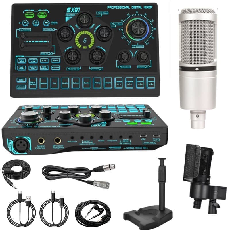 Cross-Border New Sound Card Microphone Set English Version Mixer 48V Sound Card XLR Microphone Customization