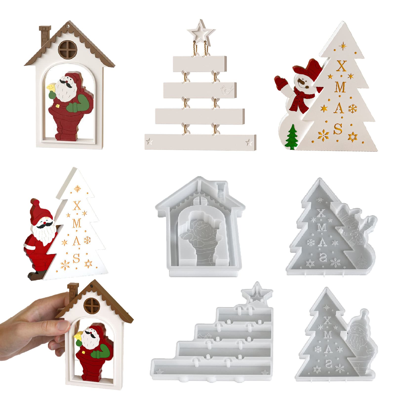 Santa Claus Christmas Tree Pendant Hanging Sign Resin Silicone Mold Epoxy DIY Christmas Plaster Wall Hanging Tag