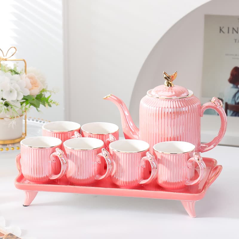 Nordic Style High Capacity Tea Set with Tray Durable Cold Water Pot Heat Resistant Modern Simple Design Home Use Beverage Container