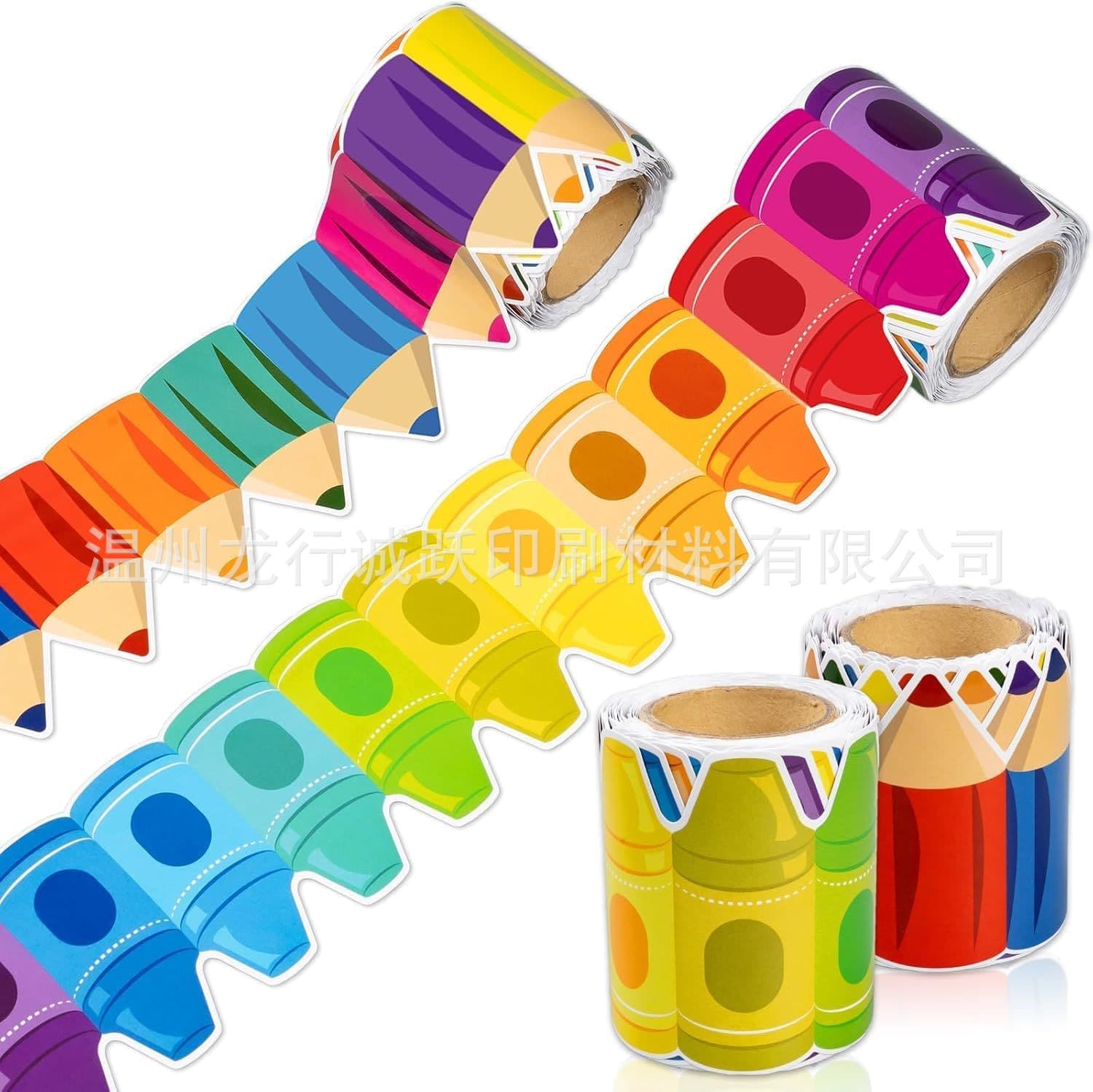 Crayon-Shaped Bulletin Board Border Paper Classroom Blackboard Border Decorative Sticker Roll Wave-Shaped Border Sticker Set