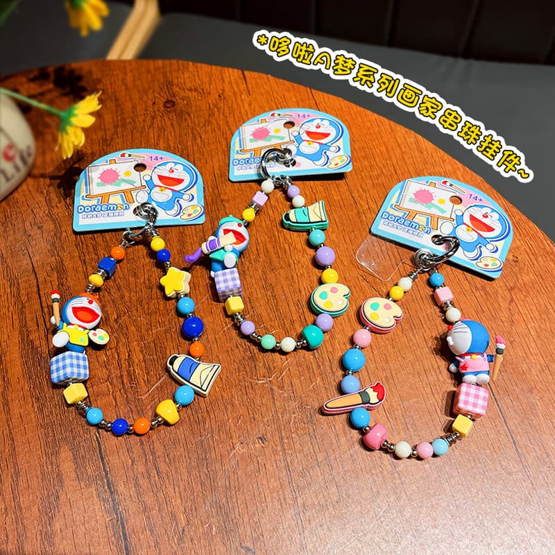 Official Doraemon Artist Beaded Phone Strap Pendant Cartoon Cute Kids Backpack Charm Car Keychain