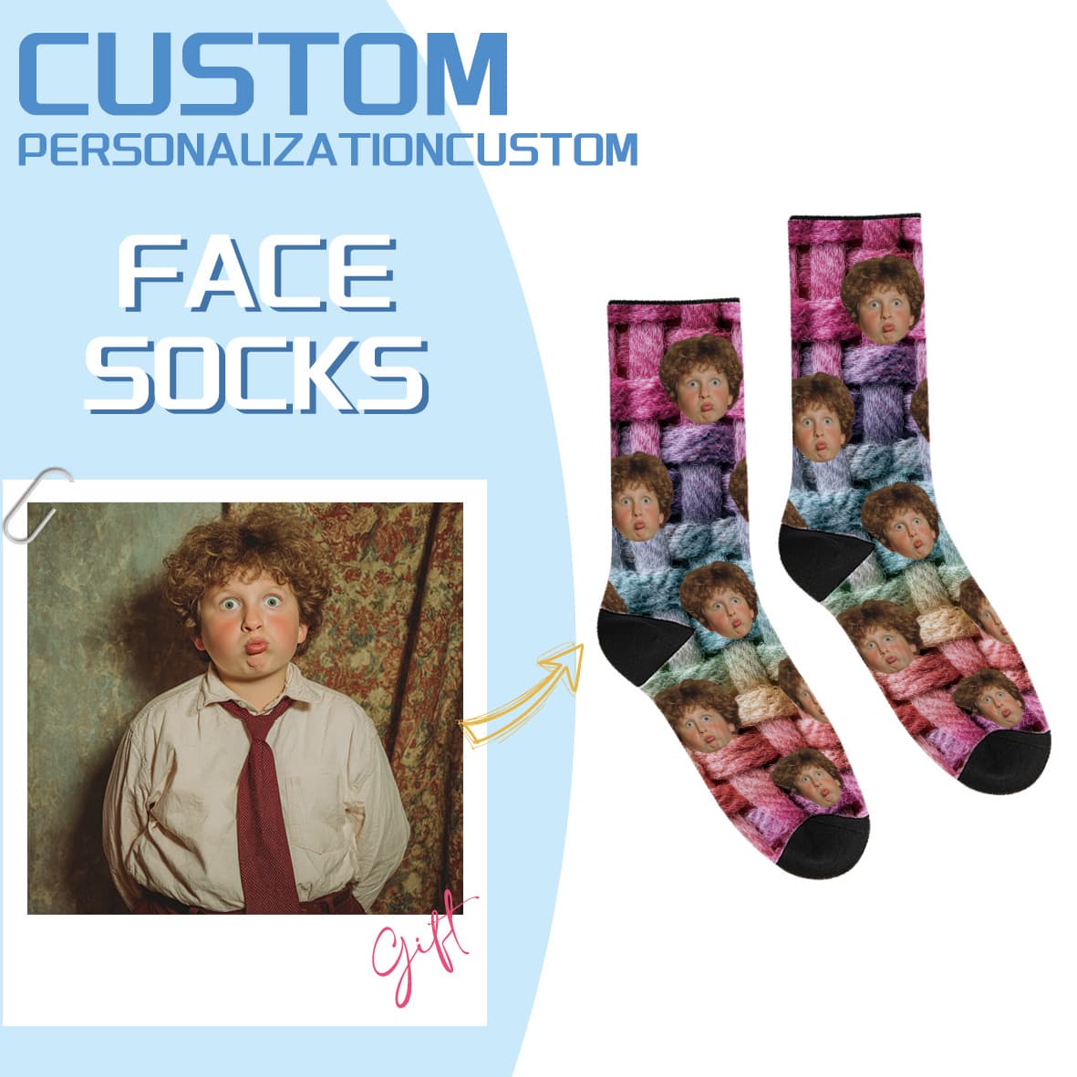 Pet Avatar Printed Socks One Piece Minimum Order Cross-Border Face Christmas Gift Socks 3D Digital Printed Socks Gifts