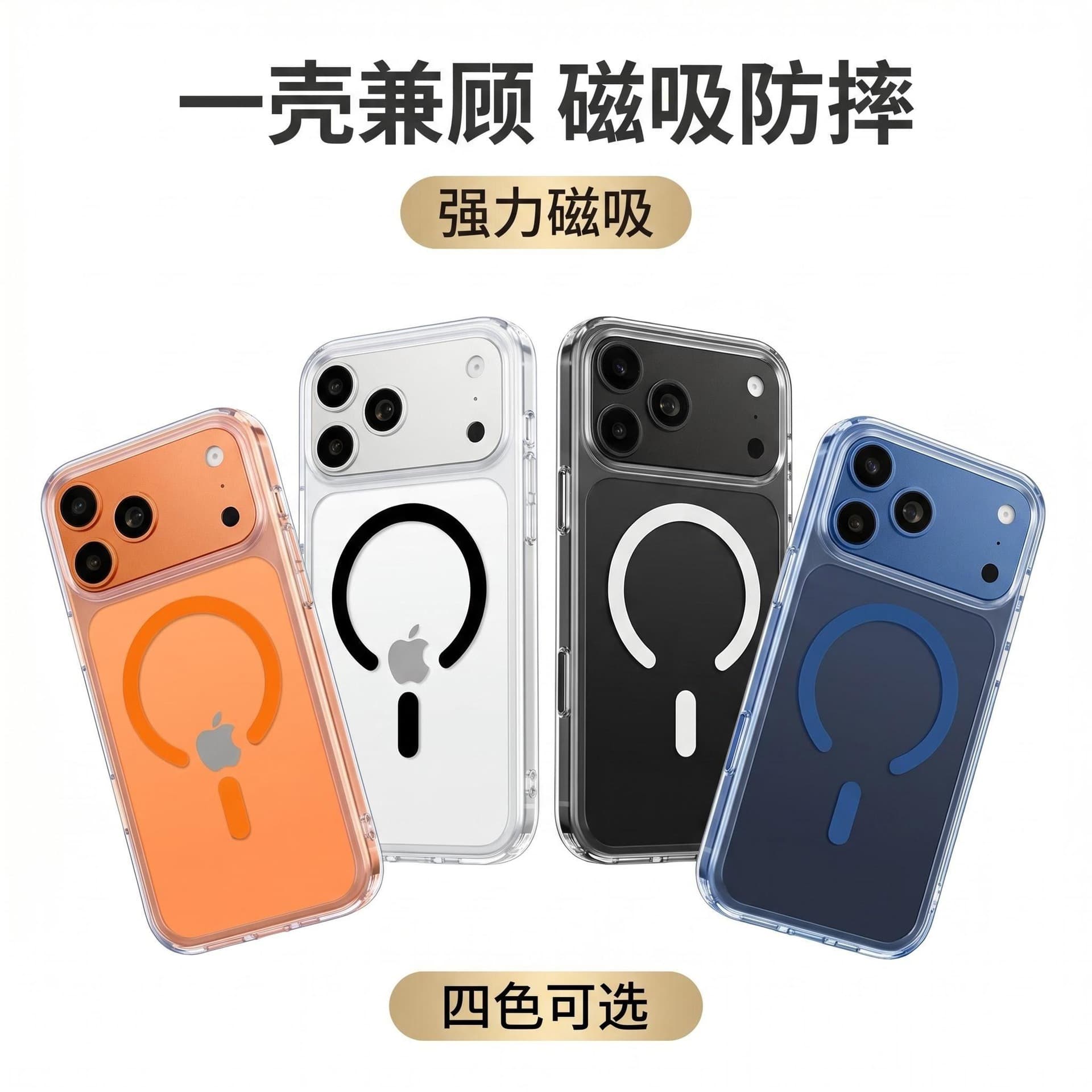 Suitable for iPhone17ProMax transparent magnetic Apple 15p mobile phone case 16pro all-inclusive 14 protective case