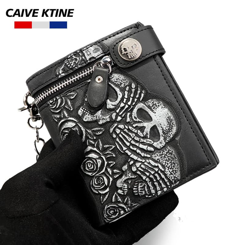 Exclusively Available on Amazon: Business Casual Men's Wallet, European and American Skull-Style Chain Wallet, Graffiti Painting Wallet