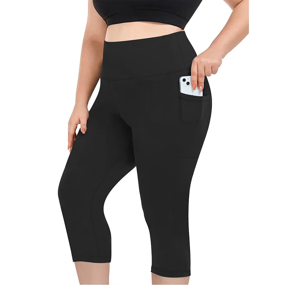 Cross-border TEMU Hot Selling Pocket Capri Yoga Pants, 7/10 Length, Plus Size, Milk Silk, High-Waist Sports Leggings