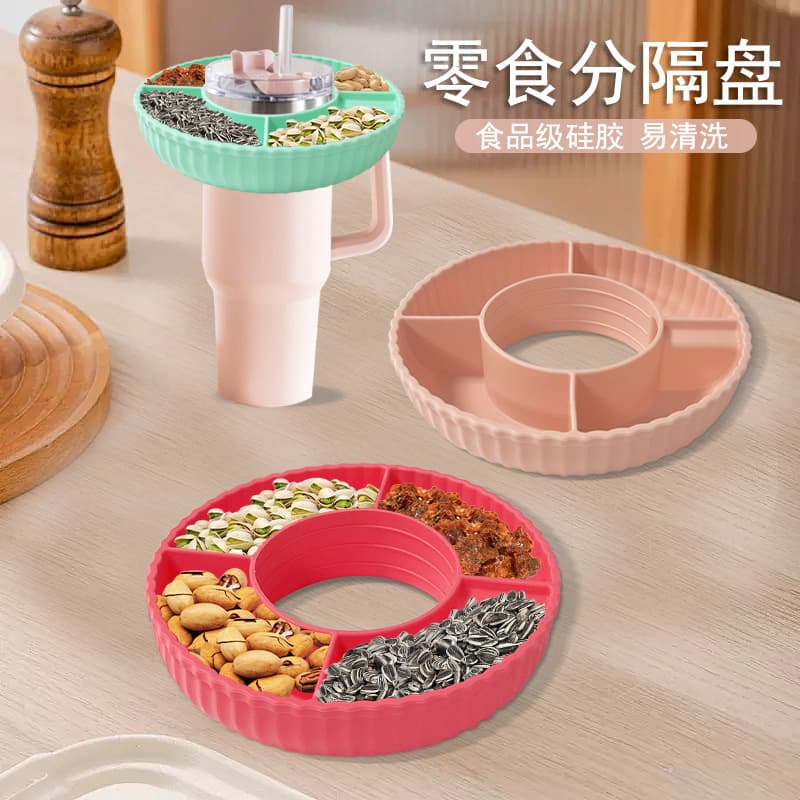 Amazon Stanley Cup Snack Tray Divided Fruit Snack Platter Silicone Snack Tray for Stanley Cup