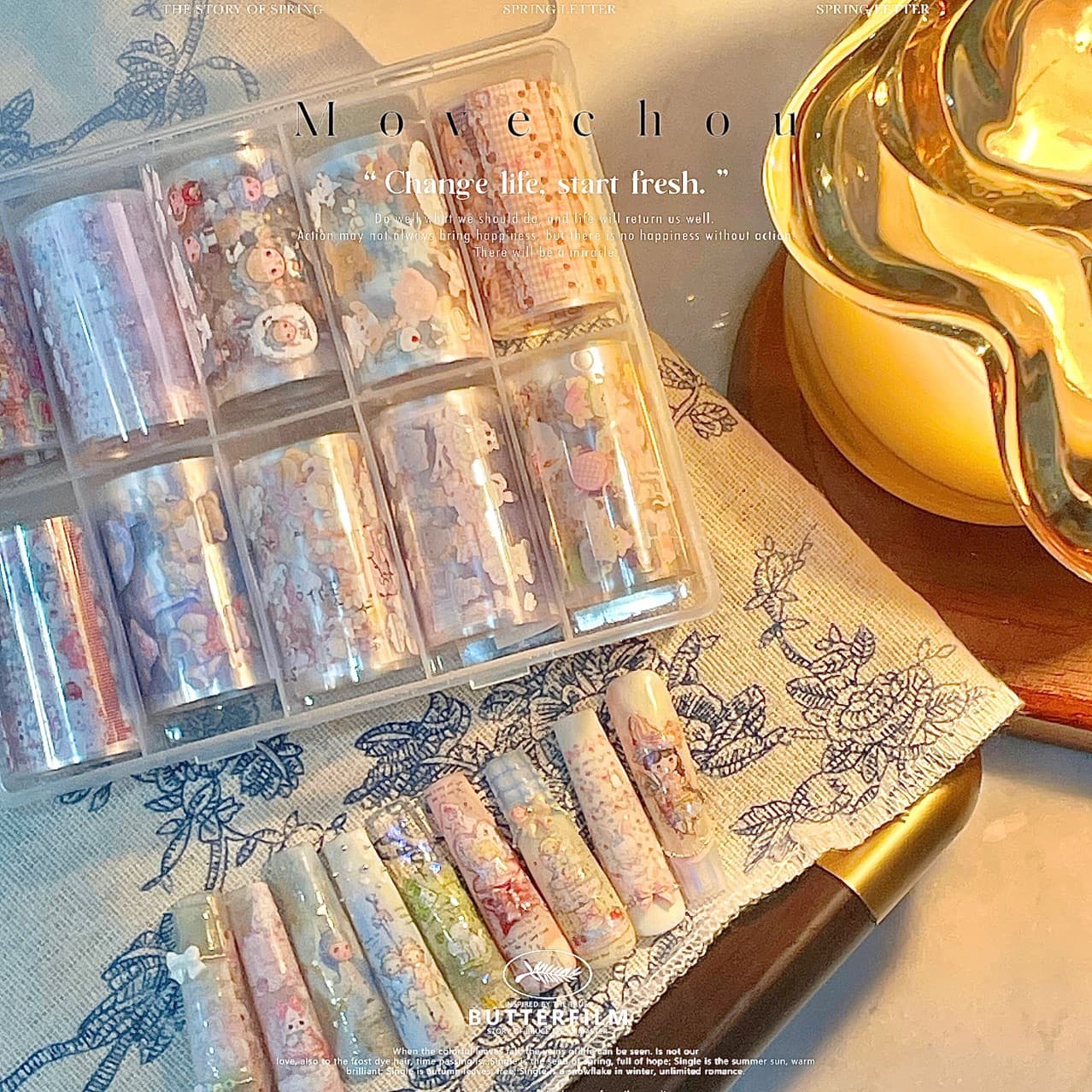 Korean style ins hand-painted rococo style nail art transfer paper little angel bunny spring and summer art elements cute and practical