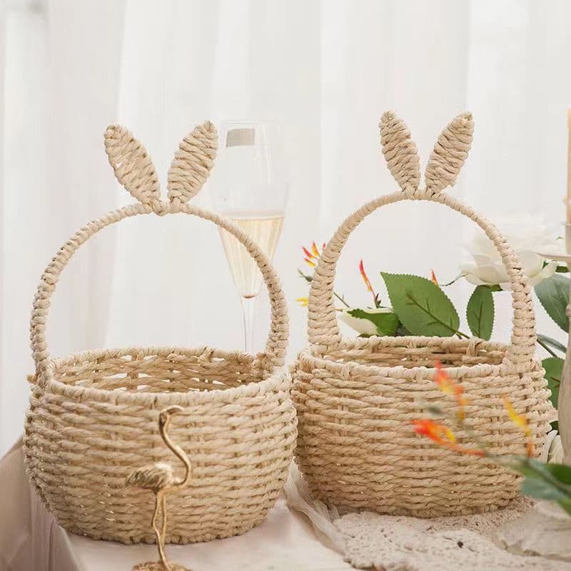 Flower basket, portable woven basket, straw woven bamboo flower arrangement, flower arrangement, rattan basket, pearl handle bag, female souvenir basket