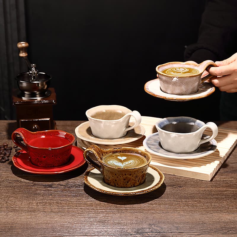 Kiln-Transformed Ceramic Coffee Cup and Saucer Creative Latte Art Mug Office Afternoon Tea Mug Home Restaurant Breakfast Cup