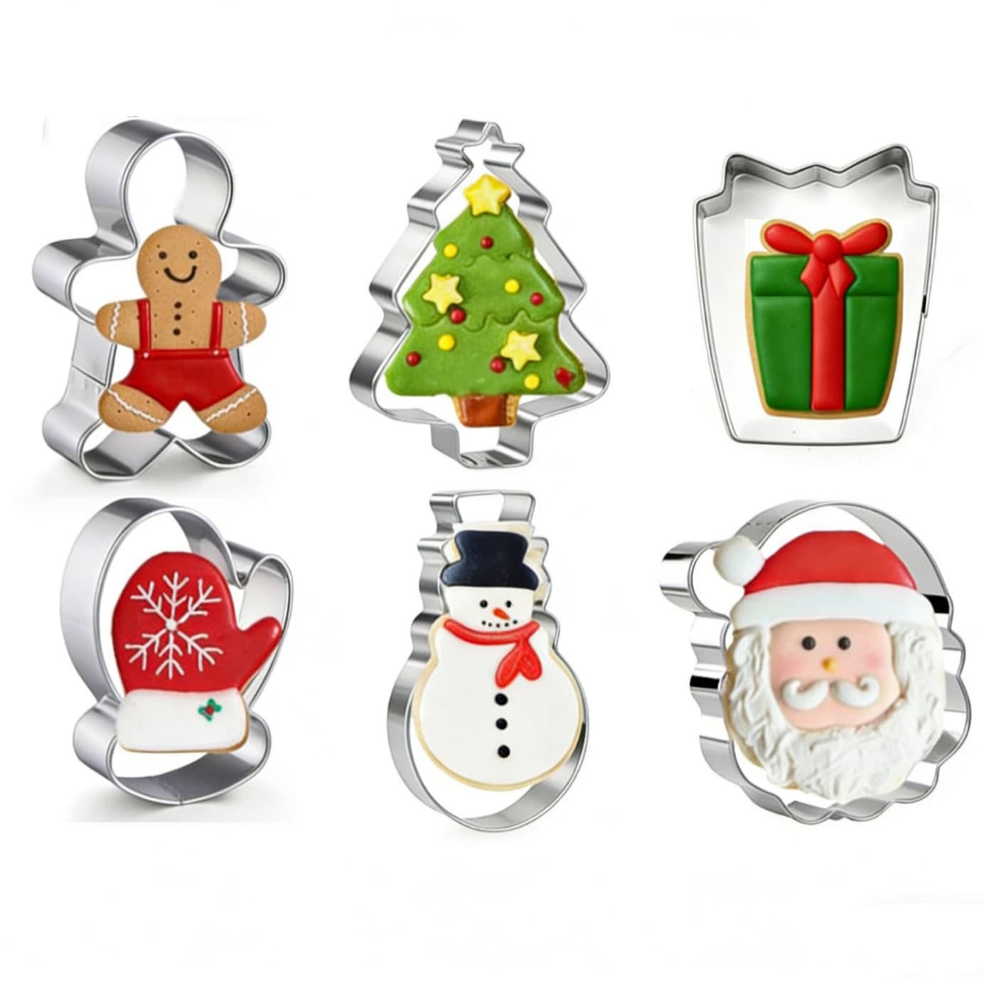 6-Piece Set of Christmas Cookie Molds, Stainless Steel Cookie Molds, Cake Baking Molds, DIY Cookie Molds