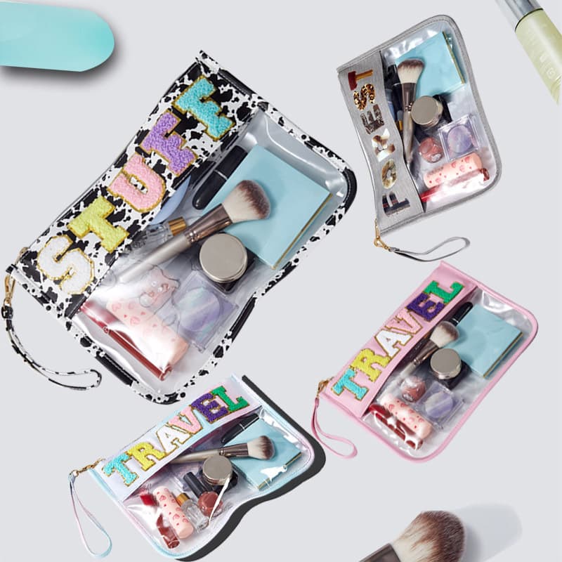 Amazon Towel Embroidered Letter Patch Makeup Bag, Transparent Gym Makeup Bag, Outdoor Travel Transparent Storage Bag
