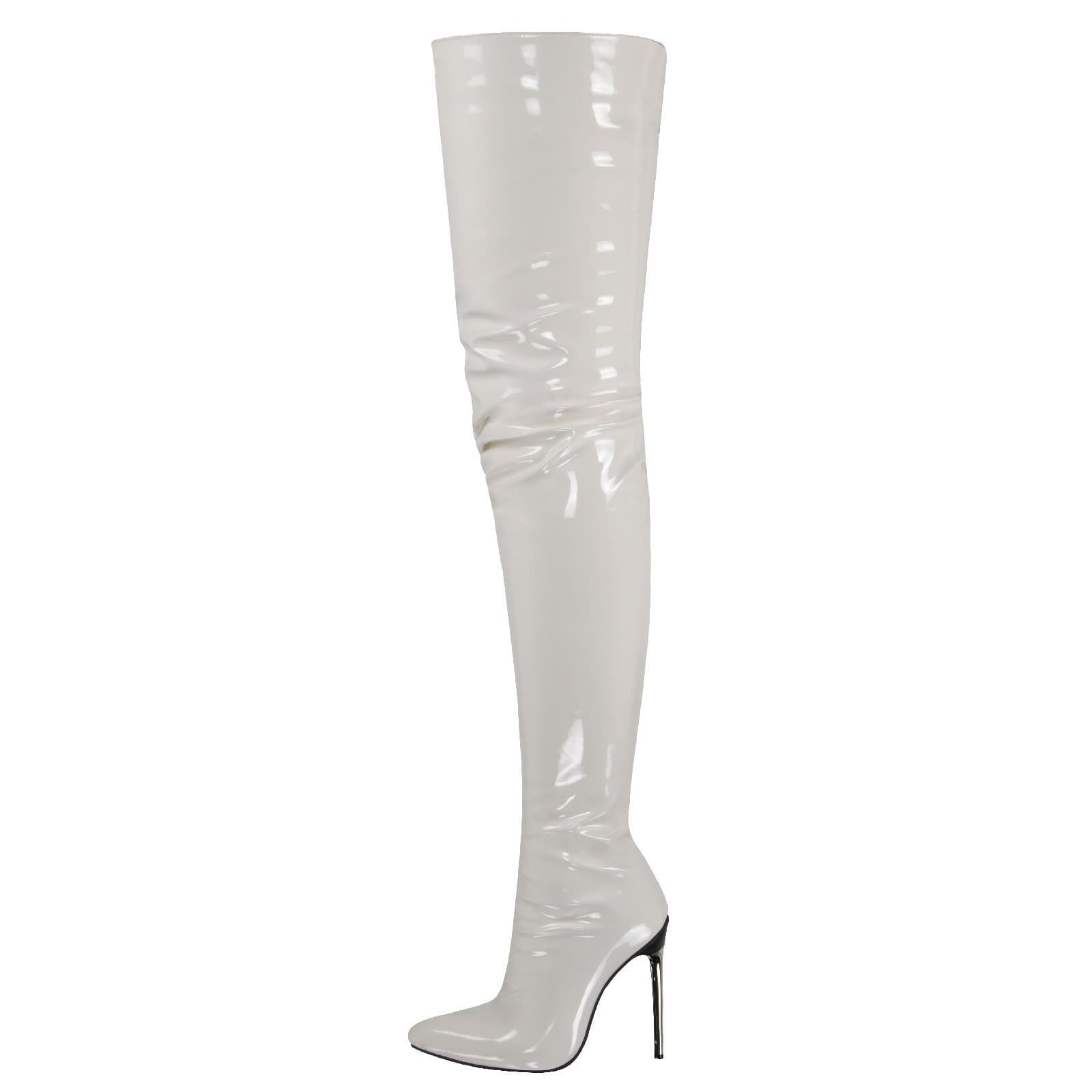 Cross-border Amazon 2025 Women's Over-the-Knee Long Boots, Plus Size, Metal and Fashion, 12cm Heel Height