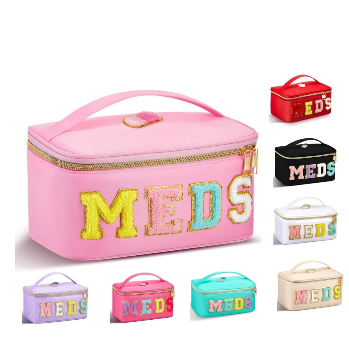 Amazon Cross-border Large Capacity Medicine Bag Embroidered Letter Cosmetic Bag Travel Toiletry Bag Portable Makeup Storage Bag