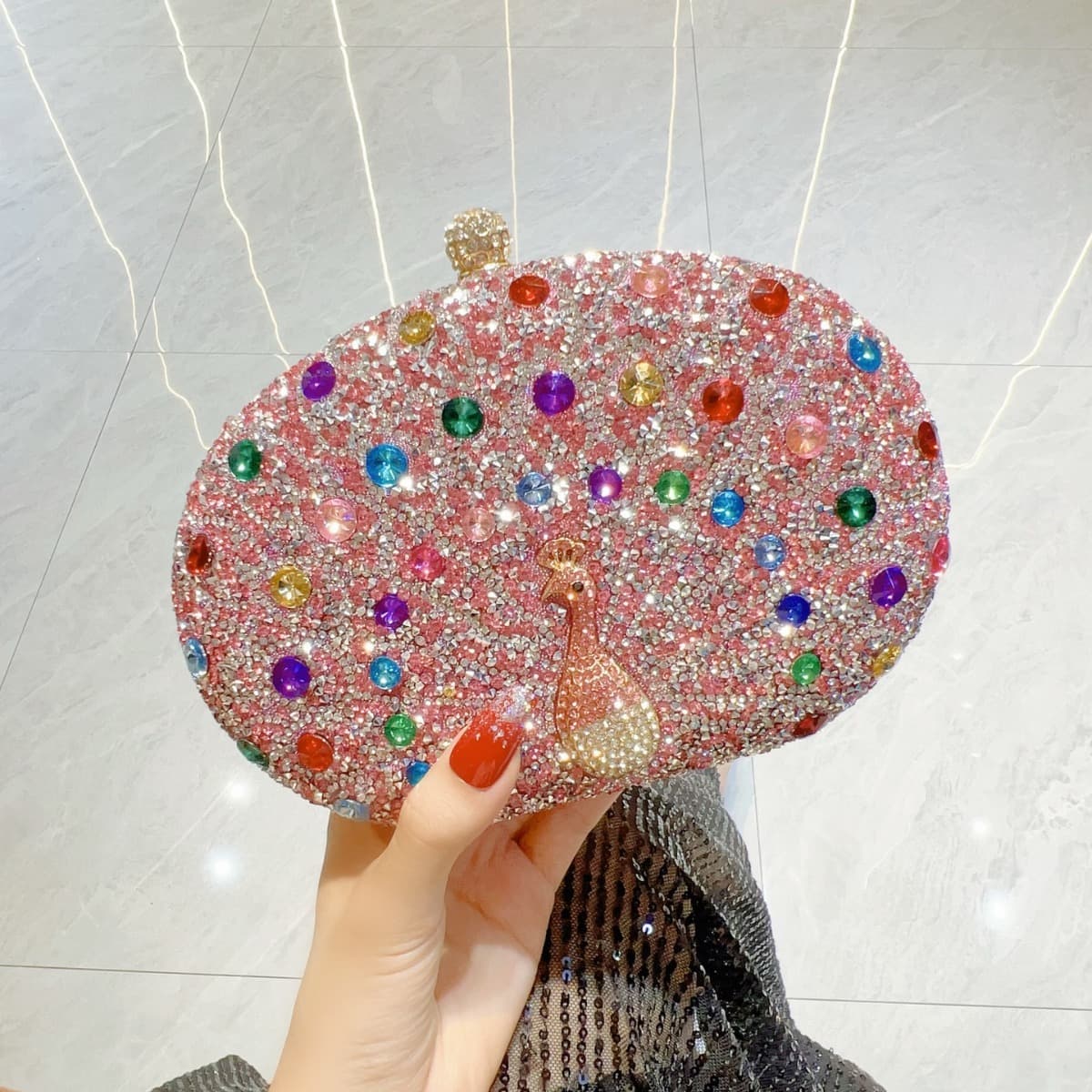 New Cross-border Peacock Rhinestone Clutch Bag European and American Retro Style Party Bag Birthday Wedding Shoulder Crossbody Evening Bag