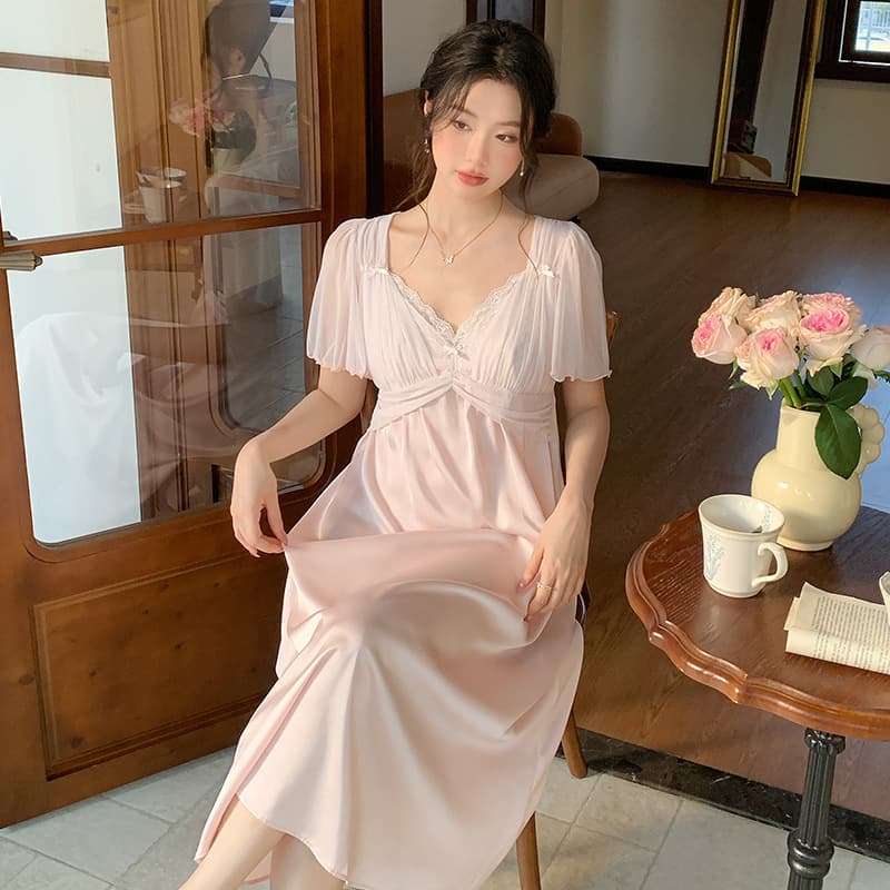 French Nightgown New Style Pure Lust Style Women's Princess Style High-End Sexy Nightgown with Padded Cups, Can Be Worn as Loungewear or Outerwear