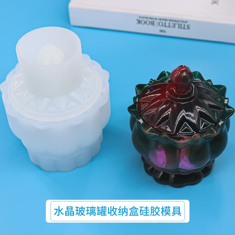 Pangyaya DIY Crystal Glass Jar Storage Box Silicone Mold Large Capacity Desktop Jewelry Storage Epoxy Resin Baking