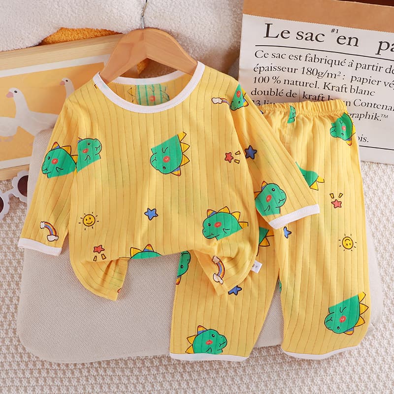 Summer Kids Pure Cotton Homewear Set Boys and Girls Thin Seven-Length Sleeve Pajamas Two-Piece Baby Air Conditioning Outfit