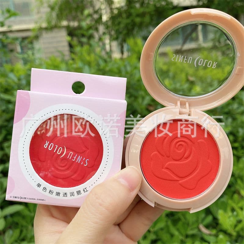 Children's Day School Stage Makeup Performance Single Color Blush with Brush, Face Brightening, Easy to Color Blush Powder