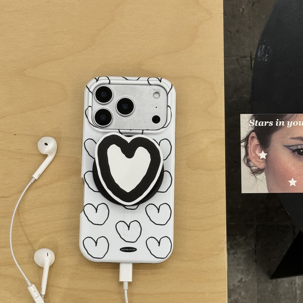 Simple style ins line love magnetic holder suitable for Apple 17ProMax mobile phone case iPhone16/15 women