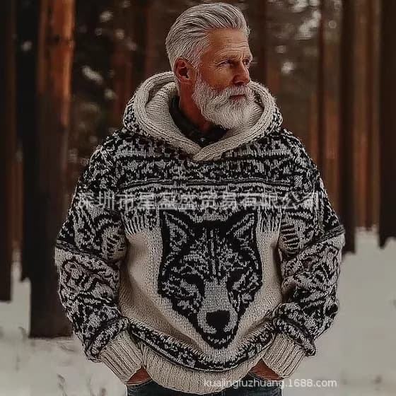 Amazon Independent Site Cross-Border European and American Viking Ethnic Style Men's Hooded Pocketless Casual Printed Sweatshirt