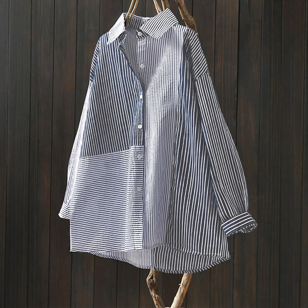 Wholesale European and American Clothing 2025 Autumn New Contrast Color Fake Two-Piece Striped Shirt Trendy Couple Loose Shirt for Women