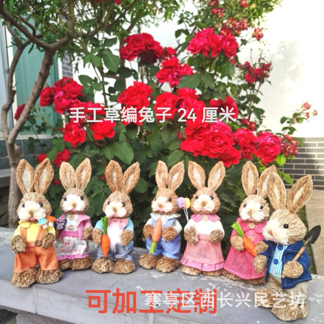 Rustic style straw-woven rabbit, popular Peter Rabbit design, mini dress-up rabbit handmade straw ornament, birthday gift.