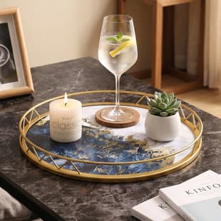 Luxury Marble Pattern Round Storage Tray, Ins-Style Desktop Perfume and Cosmetic Organizer, Decorative Craft Tray