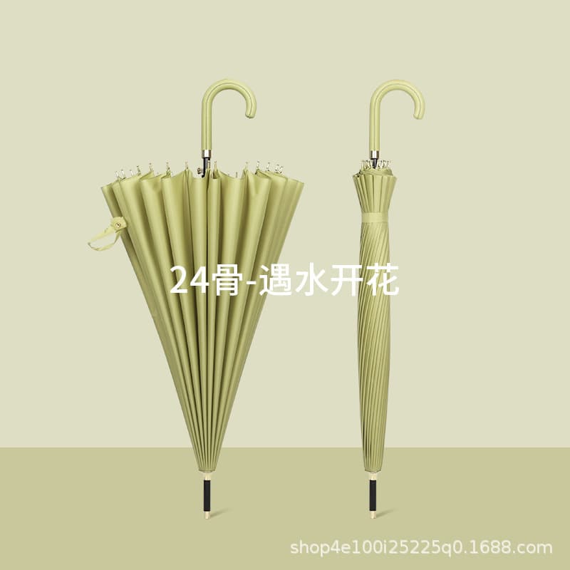 24-Rib Water-Activated Flower Enlarged Wind-Resistant Umbrella, Long Handle Rain Umbrella Bulk Wholesale Straight or Curved Handle Advertising Umbrella with Logo Printing