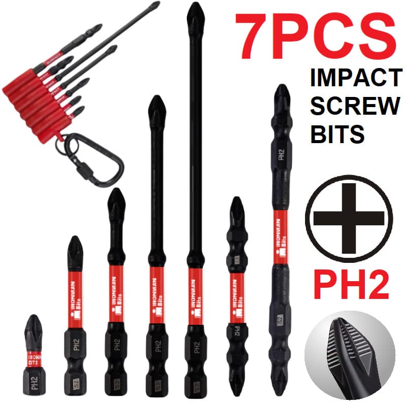 Anti-Slip Screwdriver Bits 7PCS Set, Electric Screwdriver Bits S2 Phillips Anti-Slip Bit Set PH2 Impact-Resistant Black Cross-Border