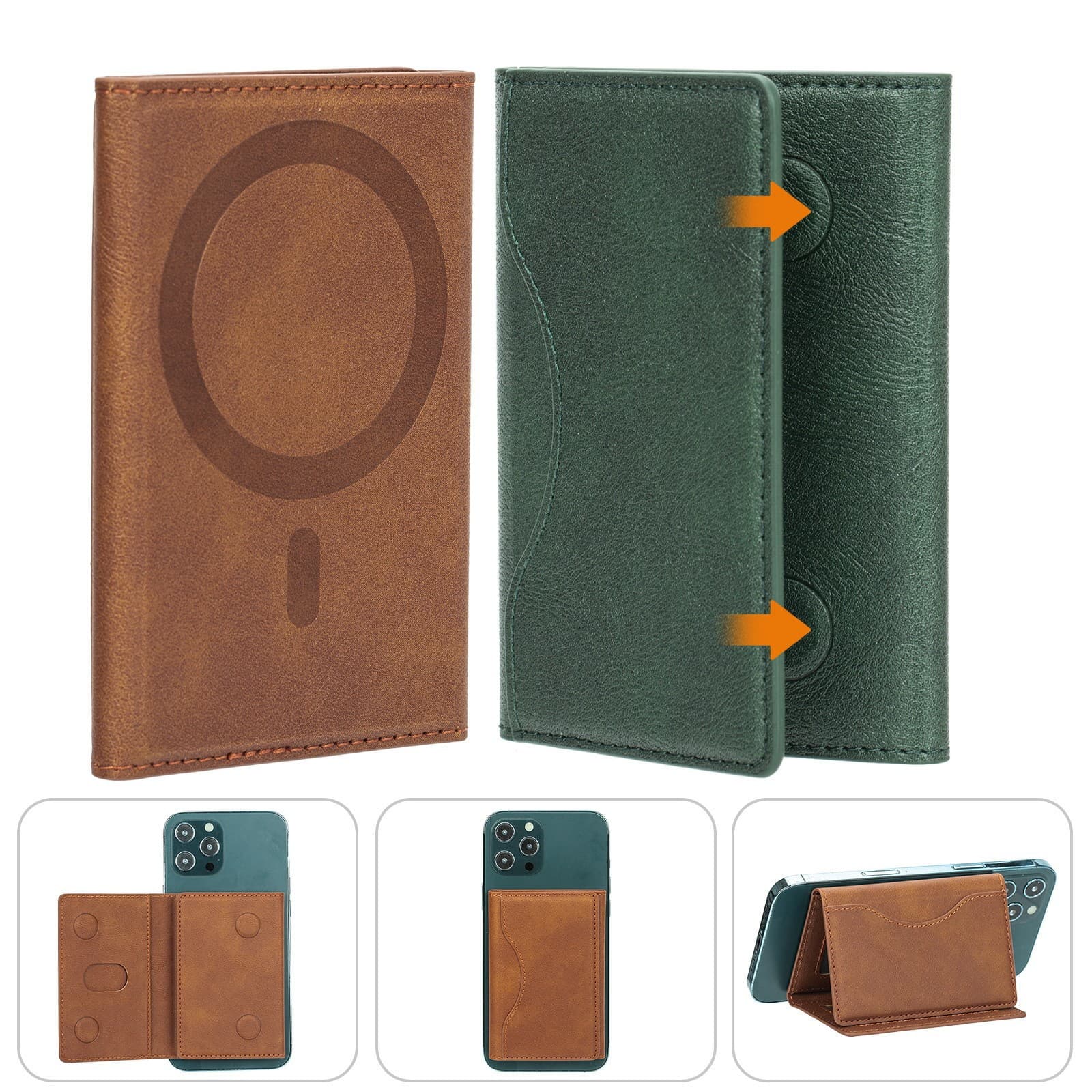 MagSafe Magnetic Card Holder Compatible with Apple iPhone 15, Tri-Fold Wallet-Style Card Slot Phone Stand Card Case
