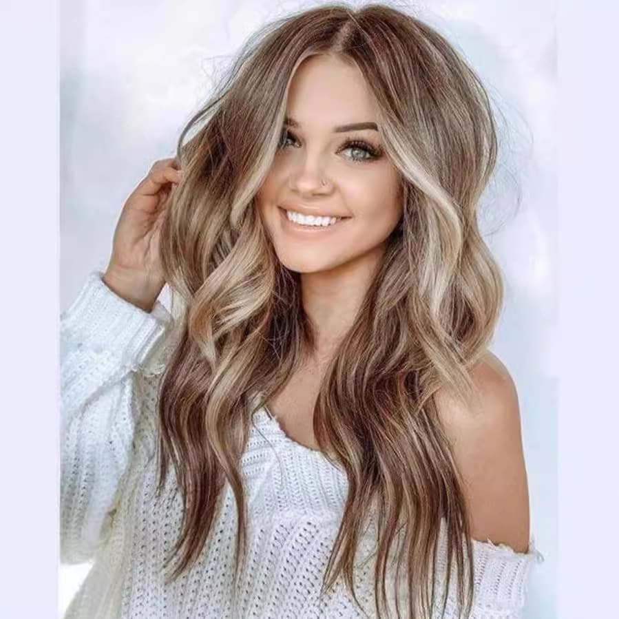 New Cross-Border European and American Women's Wig, Center-Parted Long Curly Hair, Big Waves, High-Temperature Synthetic Fiber Wig, Full Head Wig