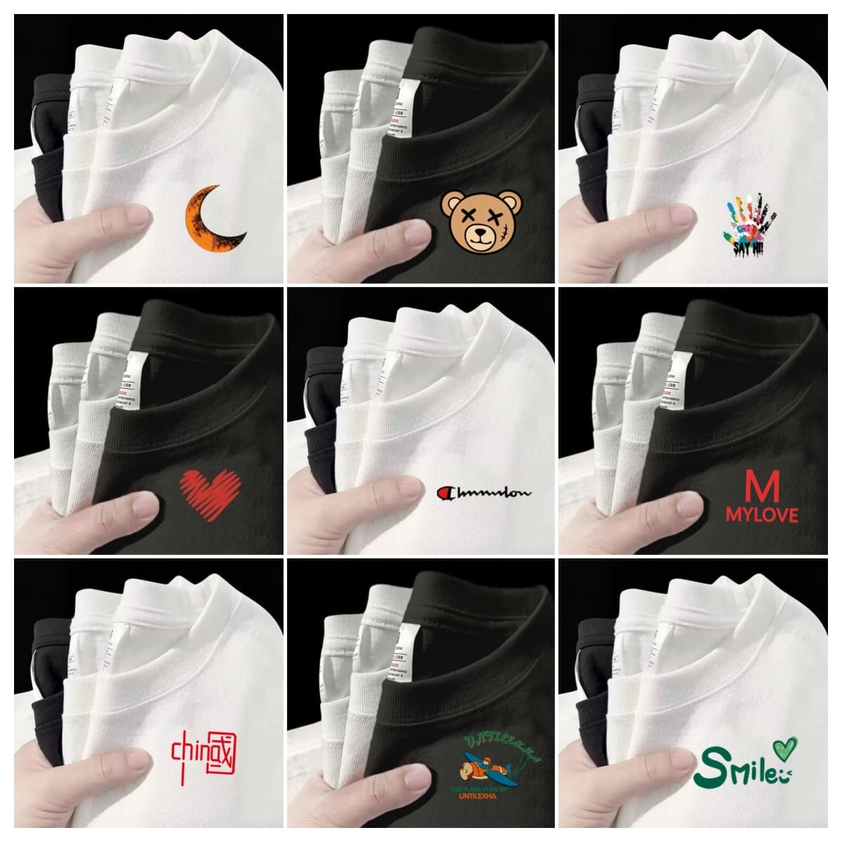 Pure cotton short-sleeved T-shirt men's small printed trendy summer bottoming shirt 200G teenagers casual simple tops wholesale