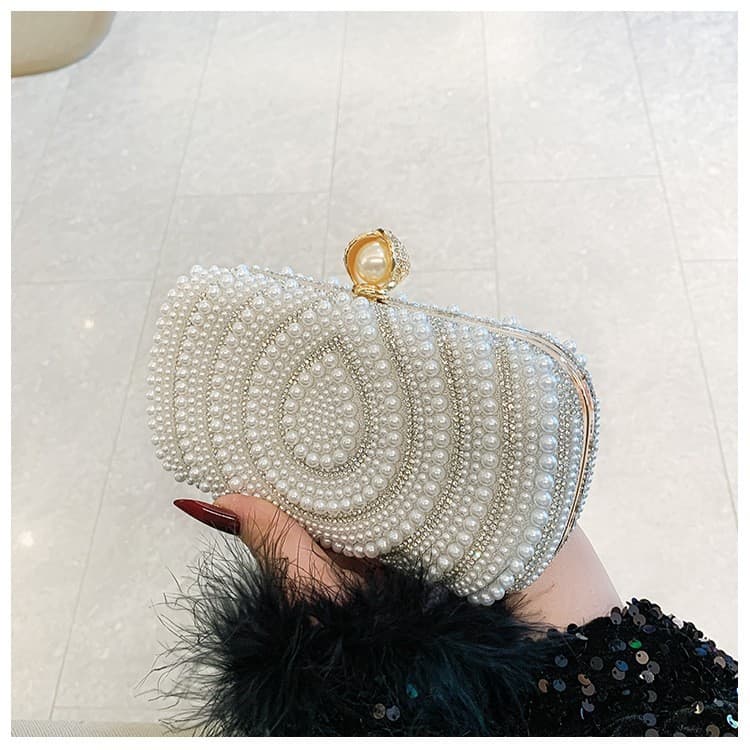 New Pearl Women's Evening Bag Sweet Party Fashion Clutch Celebrity Drop Pearl Chain Luxury Evening Bag