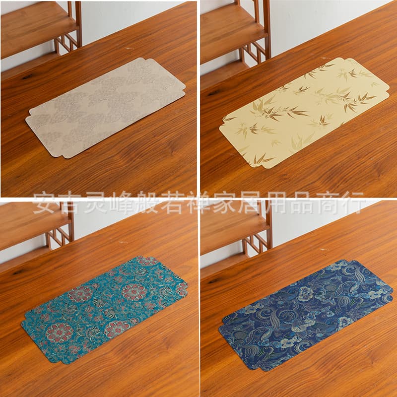 Waterproof Retro Small Tea Mat Rectangular Placemat Fabric Dry Brewing Mat Tea Table Small Pad Oil and Stain Resistant Double-Sided Usable