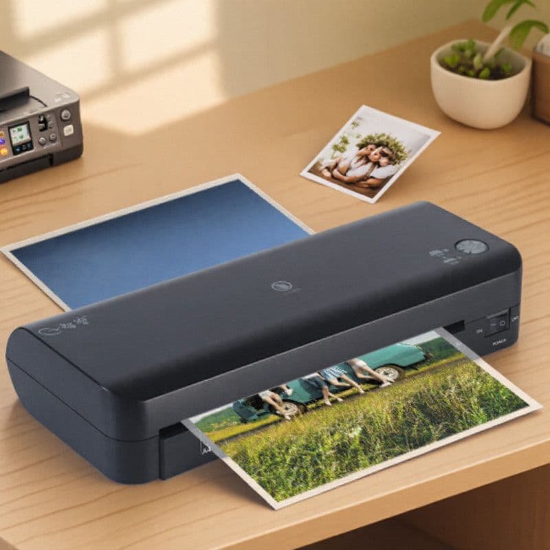 A4 Laminator with Plastic Sealing, Gluing, and Mounting Functions for Photos, Manual Cold and Hot Lamination, Home Use Smart
